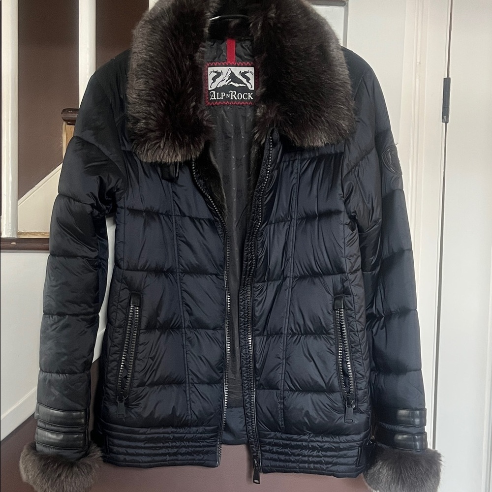 Alp N Rock Women's Dark Puffer Jacket with Fur Collar